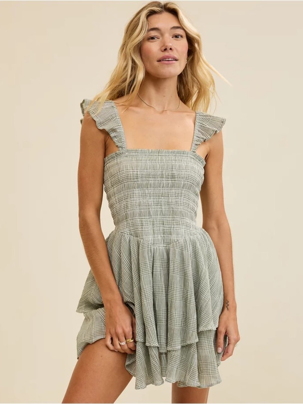 NWT Aerie Sage Green Smocked Ruffle Mini Dress
